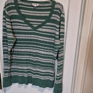 St. John's Bay Green and White Striped Sweater